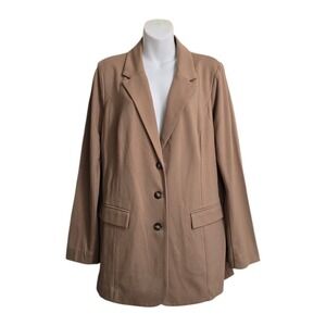 J. Jill Ponte Knit Stretch Long Casual Single Breasted Blazer In Camel Sz M
